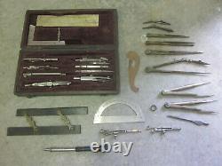 Early Antique Engineer Drafting Set MUST SEE 1876 Compass x2 + MORE WOW FreeS&H