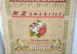 Embroidered SAMPLER c1850 Original Antique GORGEOUS MUST SEE