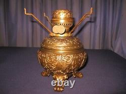 Extra Ornate Oil Lamp Bronze Washed Spelter Must See E M Miller Duplex Burner
