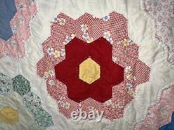 FABULOUS ESTATE VINTAGE FEED SACK GRANDMOTHER'S FLOWER QUILT90x80 MUST SEE