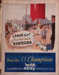 French Line S. S. Champlain Oversized Brochure/ Deck Plan 1935 Huge! Must See