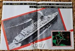 French Line S. S. Champlain Oversized Brochure/ Deck Plan 1936 Huge! Must See