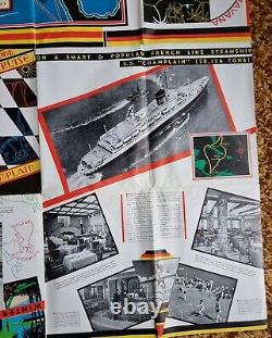 French Line S. S. Champlain Oversized Brochure/ Deck Plan 1936 Huge! Must See