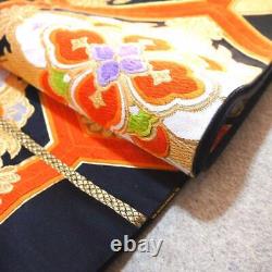Fukuro Obi Japan Must-See Model Wearing Long-Sleeved Kimono Used Bag Obi No. 153