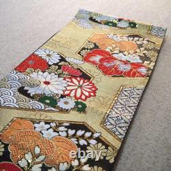 Fukuro Obi Japan Must-See Model Wearing Long-Sleeved Kimono Used Bag Obi No. 154