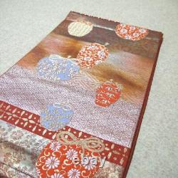 Fukuro Obi Japan Must-See Model Wearing Long-Sleeved Kimono Used Bag Obi No. 413