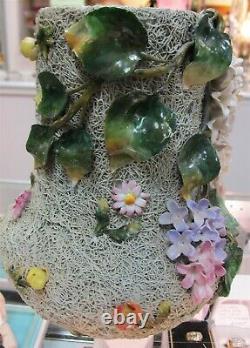 GERMAN Exceptional Vintage Spaghetti Porcelain Cupid & Flowers 9 Vase Must See