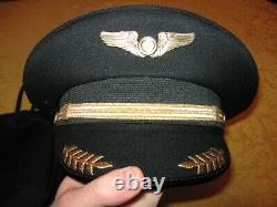 Gold Airline Pilot Captains Hat With Insignia Carrying Case Size 7 5/8 Must-See