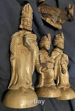 Gorgeous Must See 13 Piece Vintage Hand Carved Wood Nativity Set