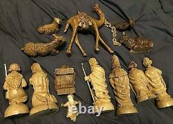 Gorgeous Must See 13 Piece Vintage Hand Carved Wood Nativity Set