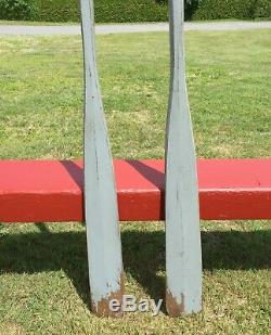 Great Antique Set OARS 74 with LOCKS + OLD COLOR Paddles Boat Must See