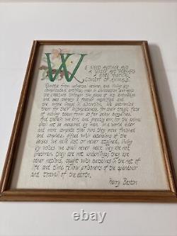 HENRY BESTON HANDWRITTEN ART. The Outermost House Excerpt. Framed. Must See
