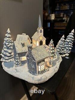 Handmade Vintage Ceramic Light-up Christmas Village Set Of 14 On Base MUST SEE
