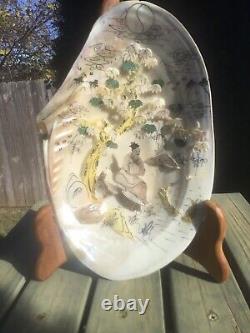 Japanese Encrusted Art On Large 11 Inch Oyster Shell Must See