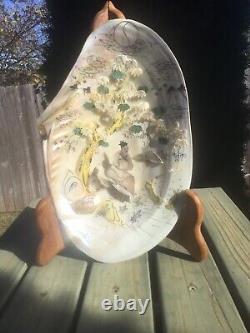 Japanese Encrusted Art On Large 11 Inch Oyster Shell Must See