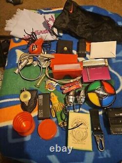 Large Junk Drawer Lot Knives, Cards Harmonica Camera MUST SEE