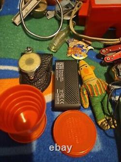 Large Junk Drawer Lot Knives, Cards Harmonica Camera MUST SEE