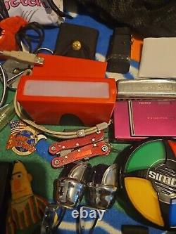 Large Junk Drawer Lot Knives, Cards Harmonica Camera MUST SEE