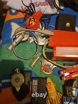 Large Junk Drawer Lot Knives, Cards Harmonica Camera MUST SEE