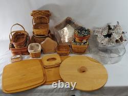 Longaberger Lot Of 11 Baskets, 6 Wooden Lids, 5 Fabrics Must See Vintage USA