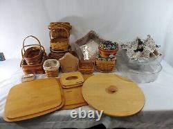 Longaberger Lot Of 11 Baskets, 6 Wooden Lids, 5 Fabrics Must See Vintage USA