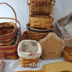 Longaberger Lot Of 11 Baskets, 6 Wooden Lids, 5 Fabrics Must See Vintage USA