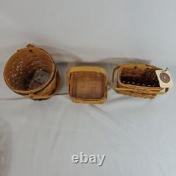 Longaberger Lot Of 11 Baskets, 6 Wooden Lids, 5 Fabrics Must See Vintage USA