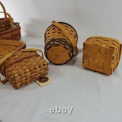 Longaberger Lot Of 11 Baskets, 6 Wooden Lids, 5 Fabrics Must See Vintage USA