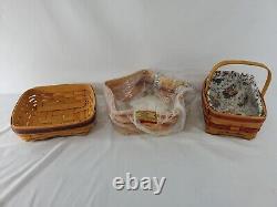 Longaberger Lot Of 11 Baskets, 6 Wooden Lids, 5 Fabrics Must See Vintage USA