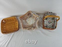 Longaberger Lot Of 11 Baskets, 6 Wooden Lids, 5 Fabrics Must See Vintage USA