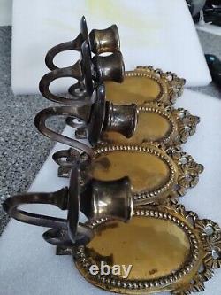 Lot Of 4 VINTAGE SOLID BRASS WALL SCONCE Very Good Condition Must See