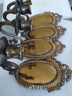 Lot Of 4 VINTAGE SOLID BRASS WALL SCONCE Very Good Condition Must See