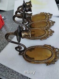 Lot Of 4 VINTAGE SOLID BRASS WALL SCONCE Very Good Condition Must See