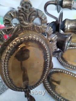 Lot Of 4 VINTAGE SOLID BRASS WALL SCONCE Very Good Condition Must See