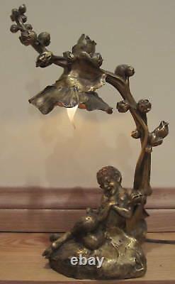 MAGNIFICENT 1900 FRENCH ART NOUVEAU BRONZE LAMP BY RAOUL LARCHE'must see