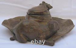 MAGNIFICENT RARE 19TH c FRENCH BRONZE CATS INKWELLl MUST SEE