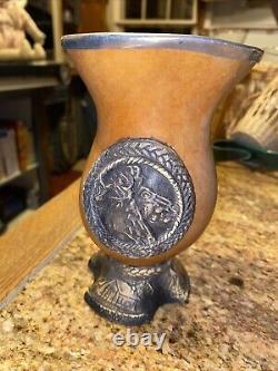 MUST SEE 6 Gourd Vase With Intense Carved Resin Base Horse Bull Cow Western