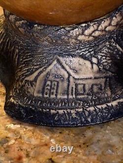 MUST SEE 6 Gourd Vase With Intense Carved Resin Base Horse Bull Cow Western