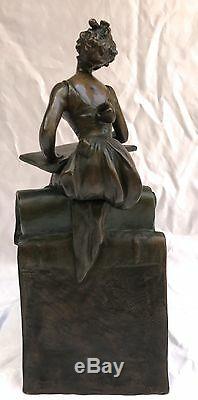 Magnificent 19c Art Nouveau Bronze Statue Inkwell (must See)