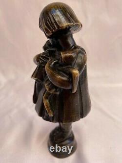 Magnificent 19c French Bronze Statue Of A Girl With Her Dolls Signed'must See