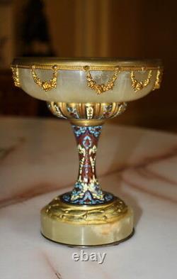 Magnificent 19c French Enameled Bronze, Onyx, Marble Center Piece'must See