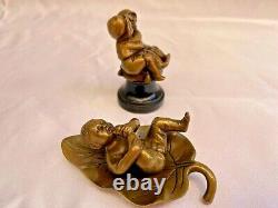 Magnificent 2p Of 19c French Miniature Bronzes Of Children'must See