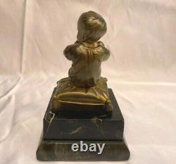 Magnificent French 1900's Bronze On Marble Of Baby Sitting'must See