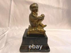 Magnificent French 1900's Bronze On Marble Of Baby Sitting'must See