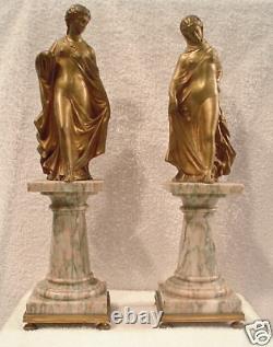Magnificent Pair Of 19th c French Dore Bronze On Marble Statue MUST SEE