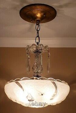 Must See! AWESOME Art Deco 3-Chain Glass CHANDELIER 3-Light Fully Restored