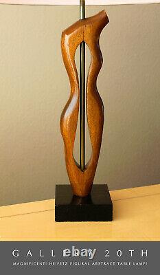 Must See! Heifetz Figural Wood Table Lamp! Modern Art! Carved Oak Female Form