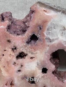 Must See Huge Highest Grade Pink Amethyst Red Druzy Geode on Stand from Brazil