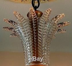 Must See! LARGE PERFECT ART DECO GLASS CHANDELIER 5-LIGHT Fully Restored