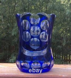 Must See! Moser Hoffman Cut Art Glass Cobalt to Clear Mythological Vase